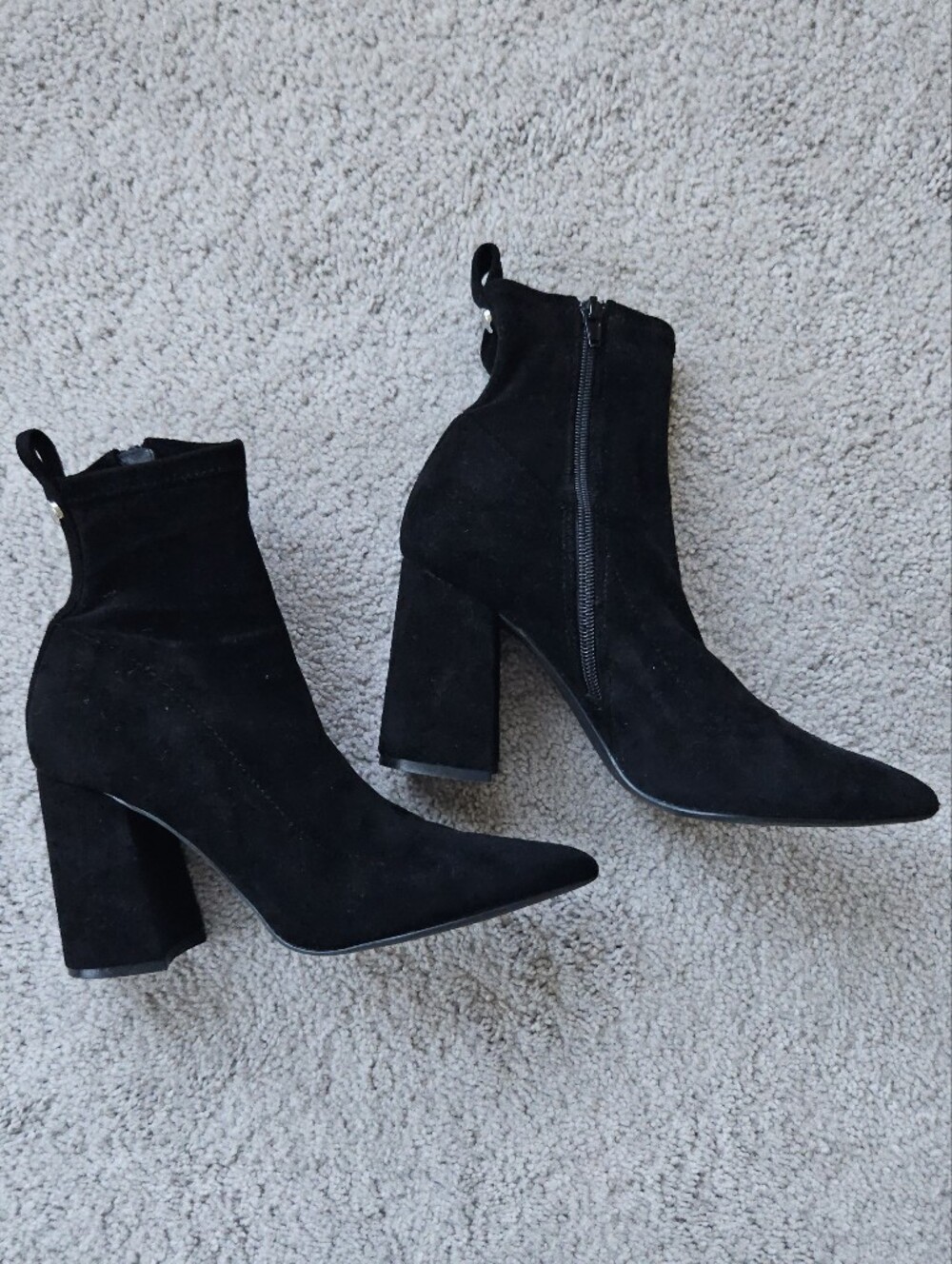 Steve Madden Black Suede Pointed Ankle Boots with Block Heel
